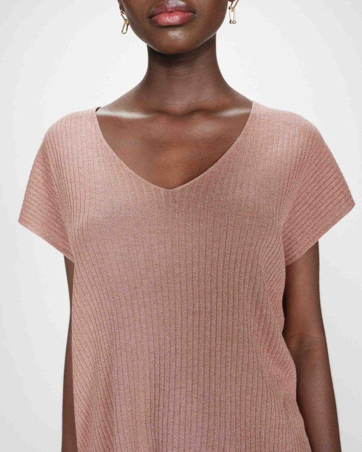 Loose lurex V-neck top terracotta Vaporo