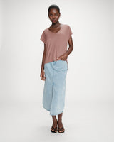 Loose lurex V-neck top terracotta Vaporo