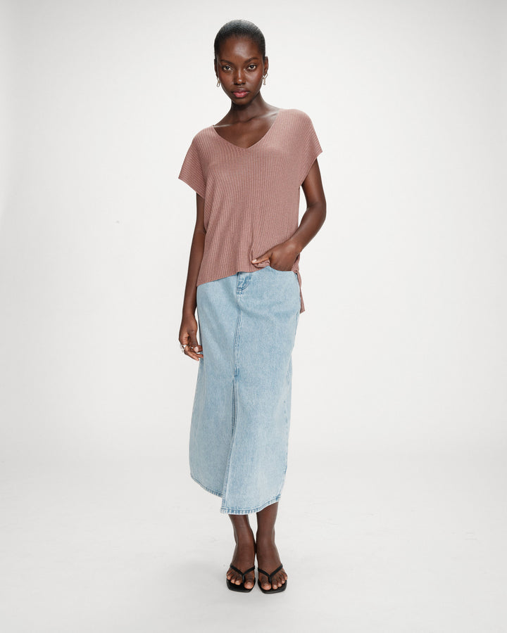 Loose lurex V-neck top terracotta Vaporo