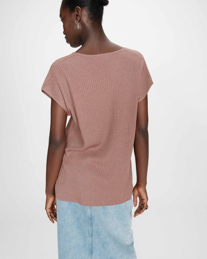 Loose lurex V-neck top terracotta Vaporo