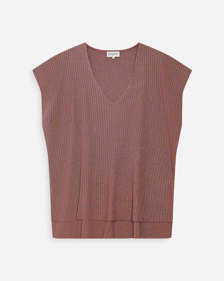 Loose lurex V-neck top terracotta Vaporo