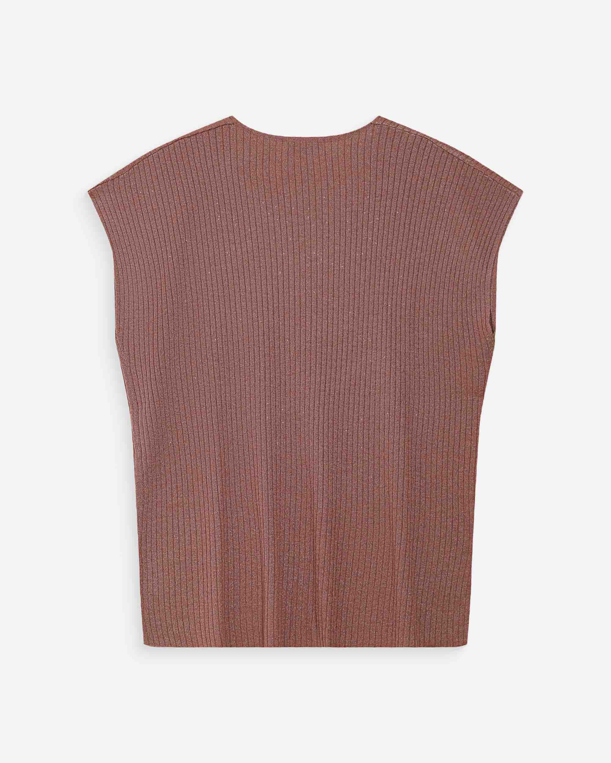 Loose lurex V-neck top terracotta Vaporo
