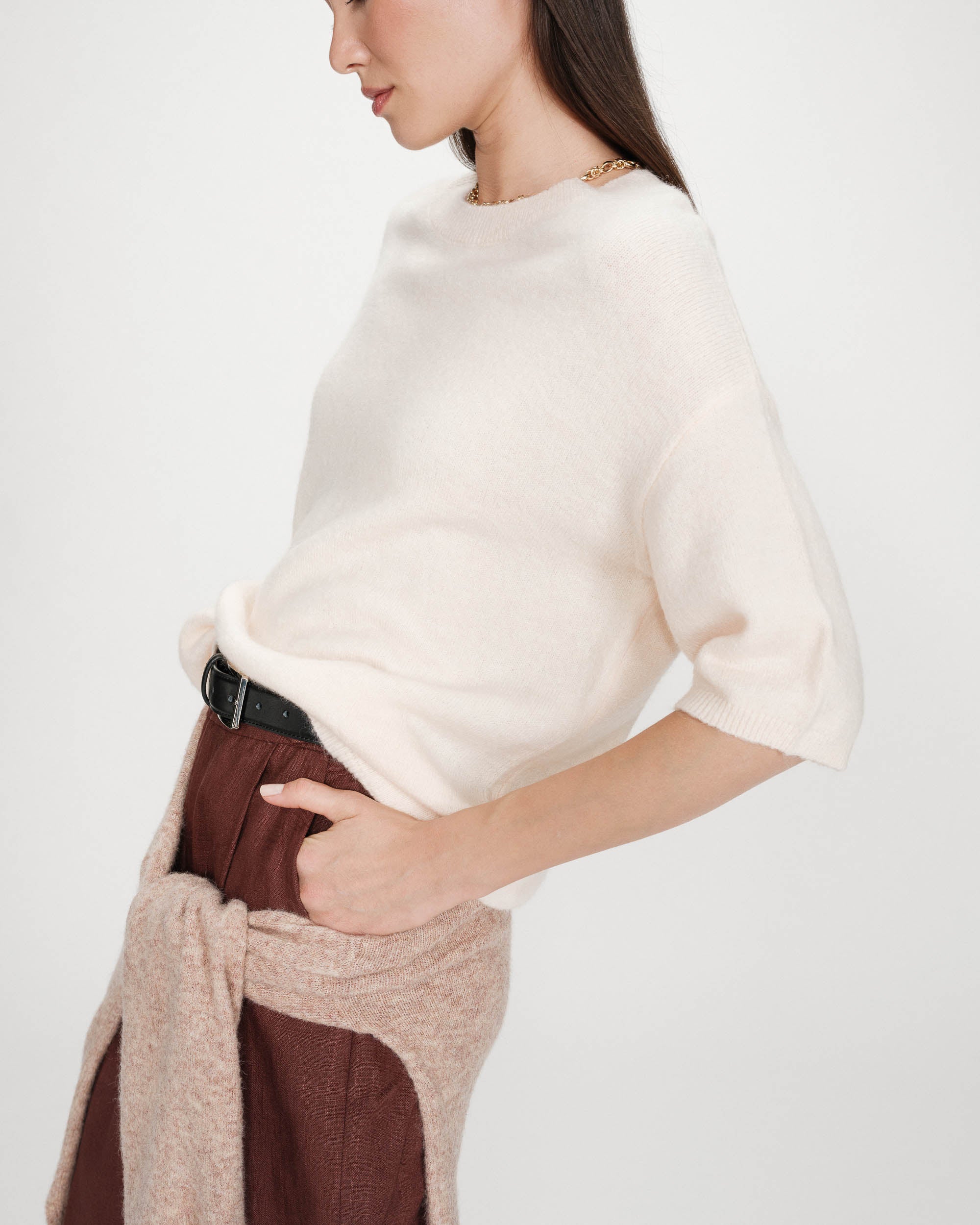 Pull en laine et alpaga amande Vamos