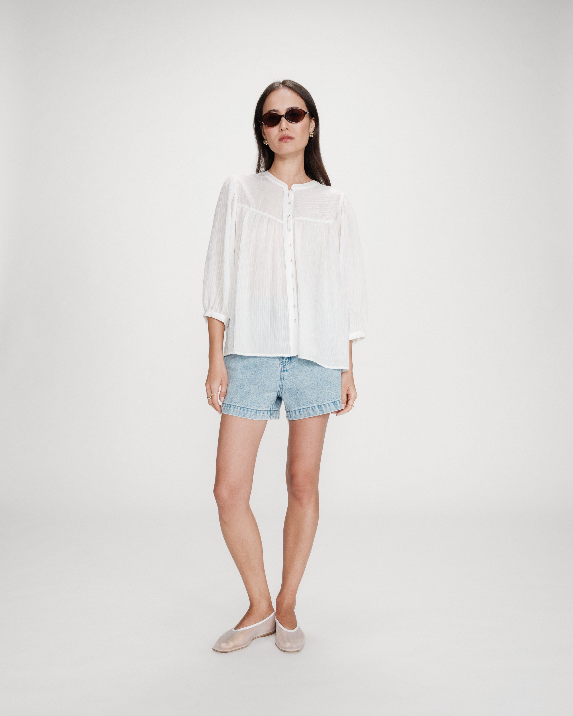 Blouse à manches ballons ivoire Vanille