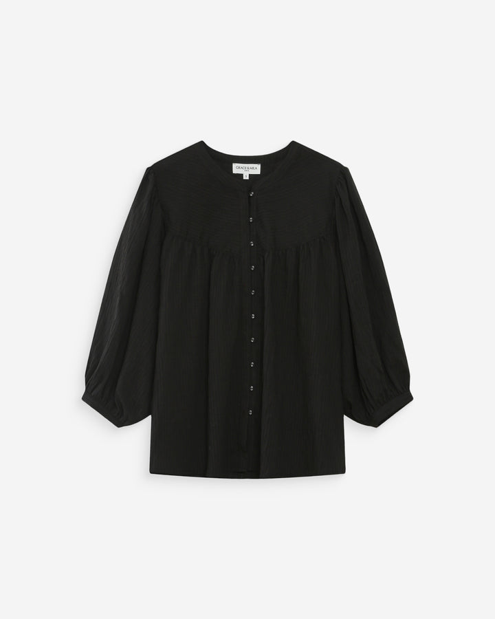 Blusa mangas abullonadas noir Vanille