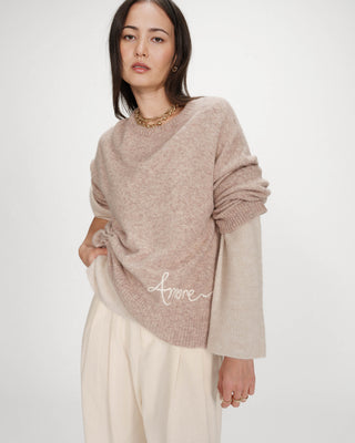 Pull oversize à message beige Viggo