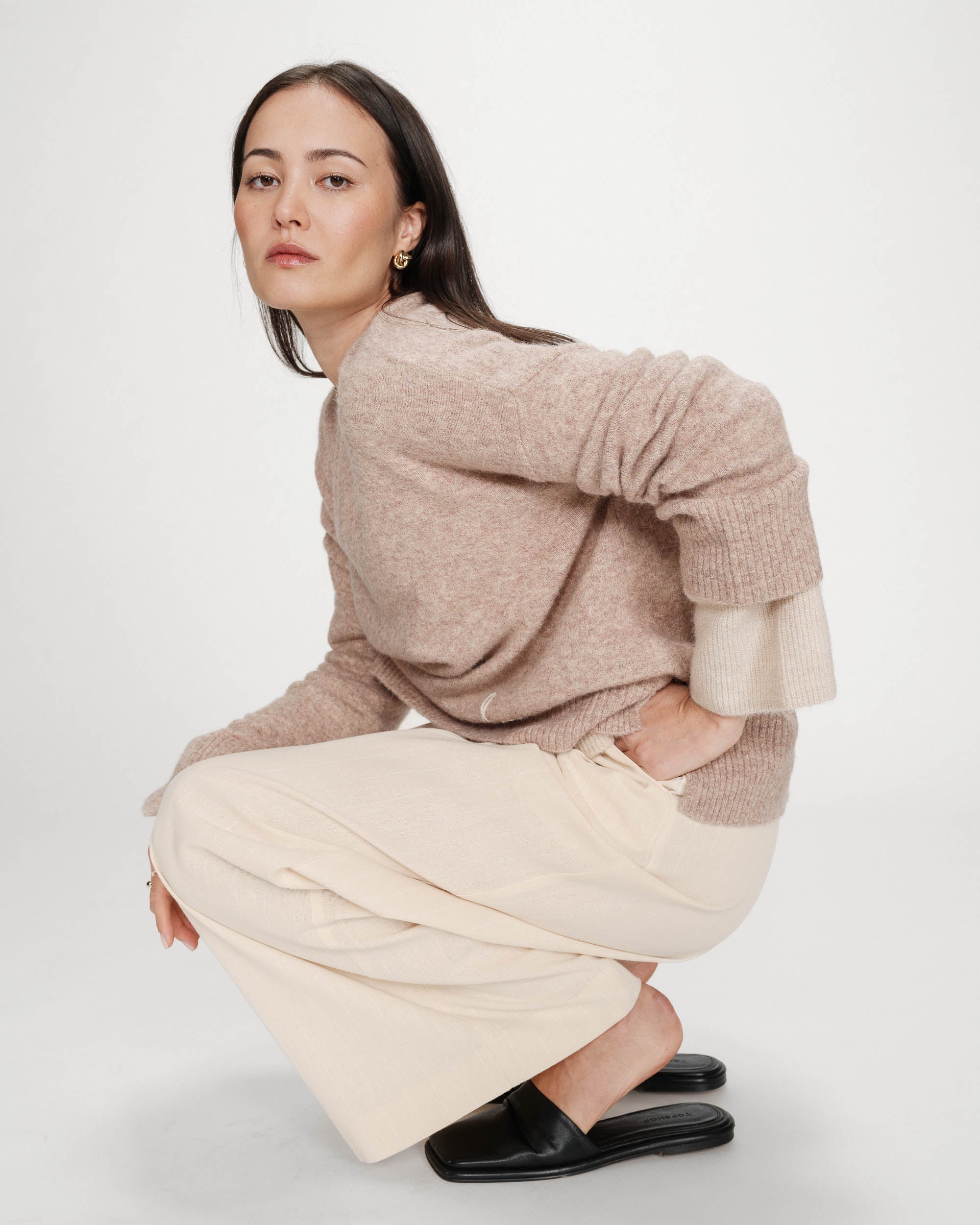 Pull oversize à message beige Viggo