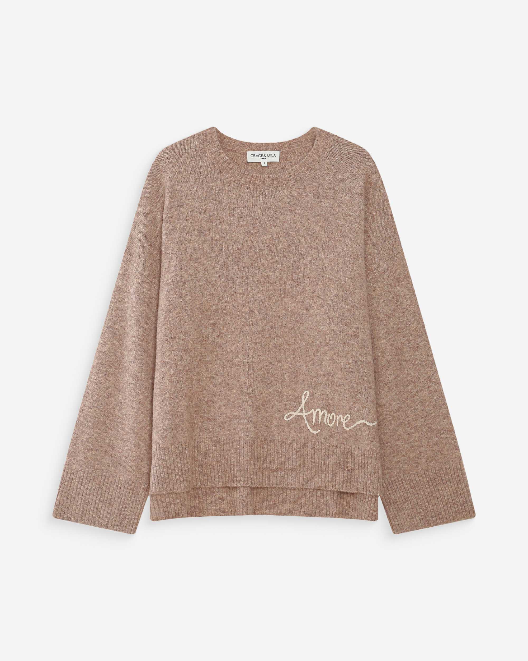 Pull oversize à message beige Viggo