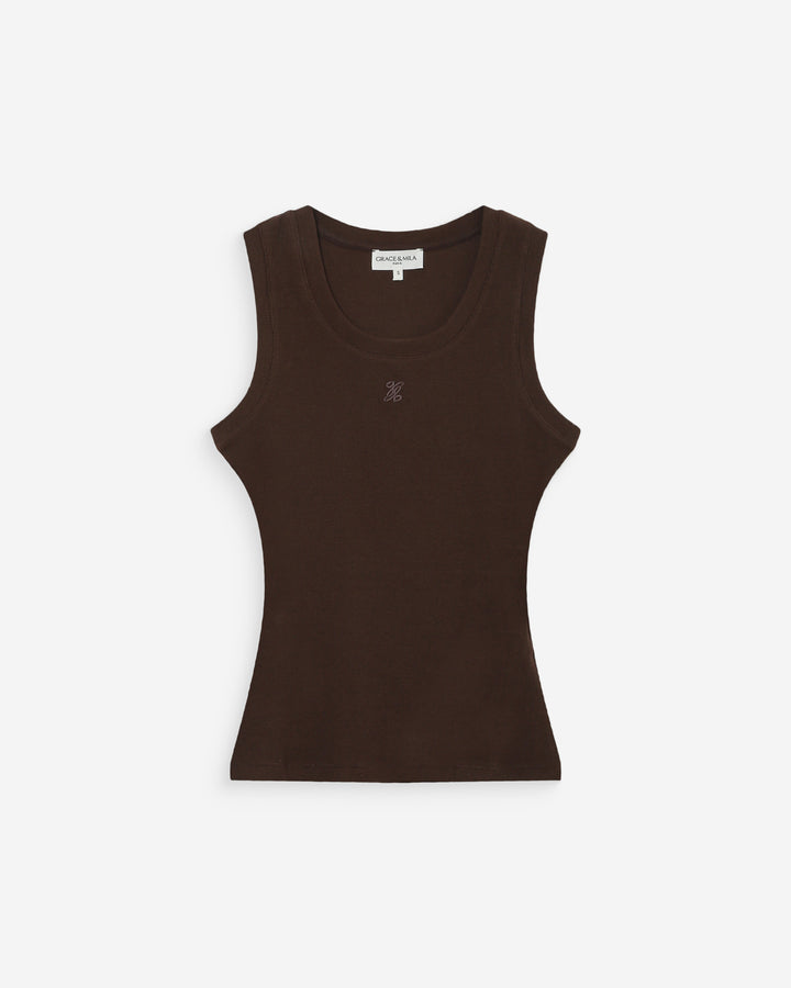 Embroidered tank top chocolat Valou
