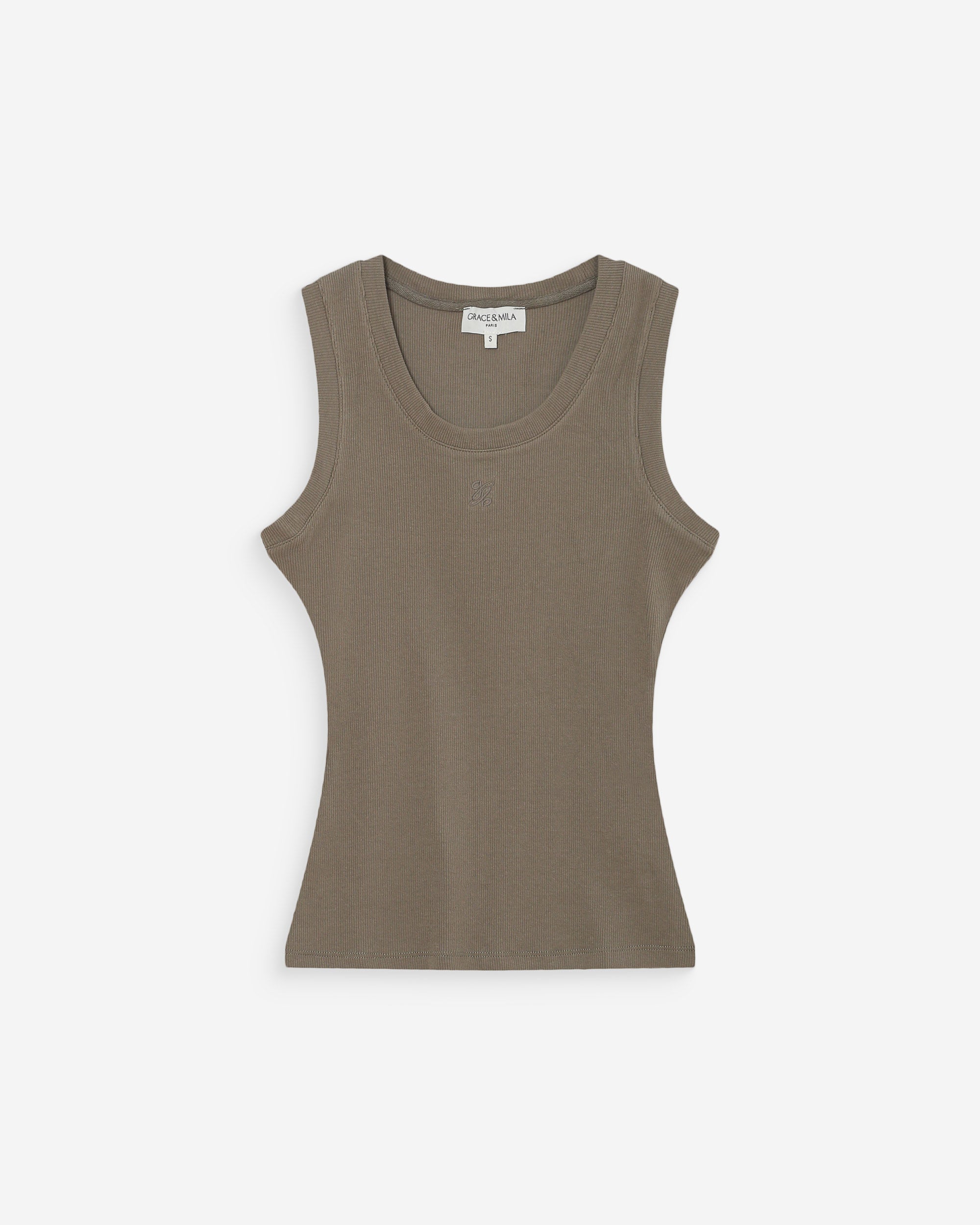 Débardeur ajusté brodé kaki Valou