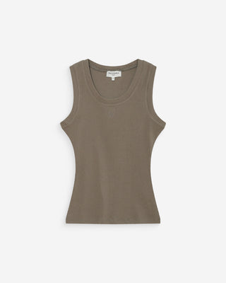 Débardeur ajusté brodé kaki Valou