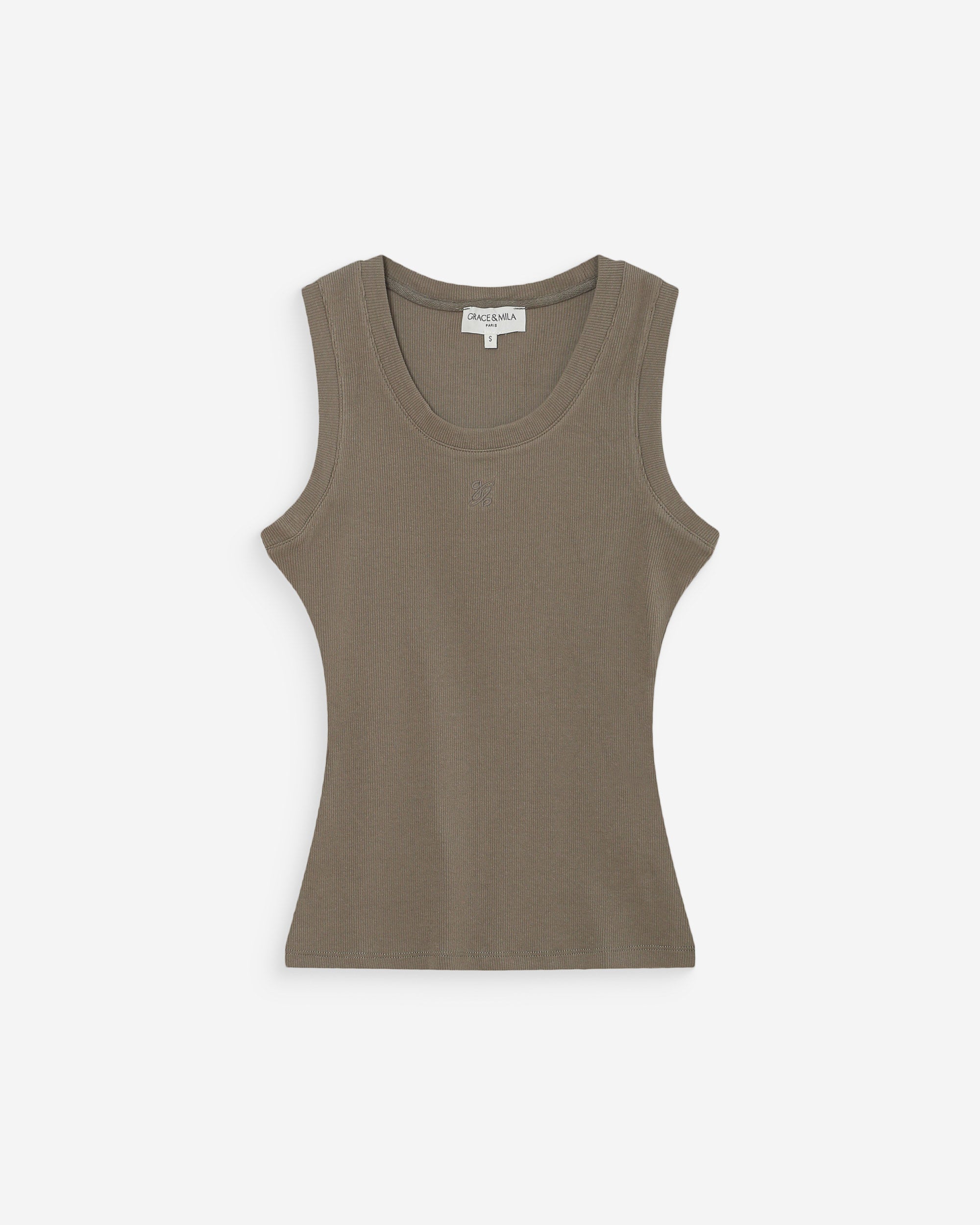 Top ajustado bordado kaki Valou