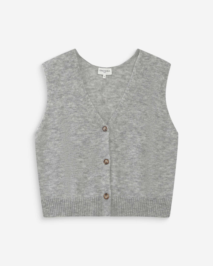 Cárdigan sin mangas con escote en V gris Nars