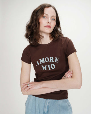 T-shirt ajusté en coton à imprimé velours chocolat Valerio