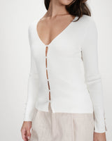 Cardigan ajusté col V ivoire Volage