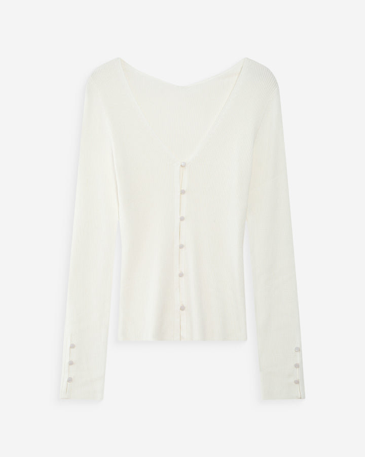 Cárdigan ajustado con escote en V ivoire Volage