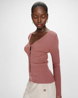 Cardigan ajusté col V terracotta Volage