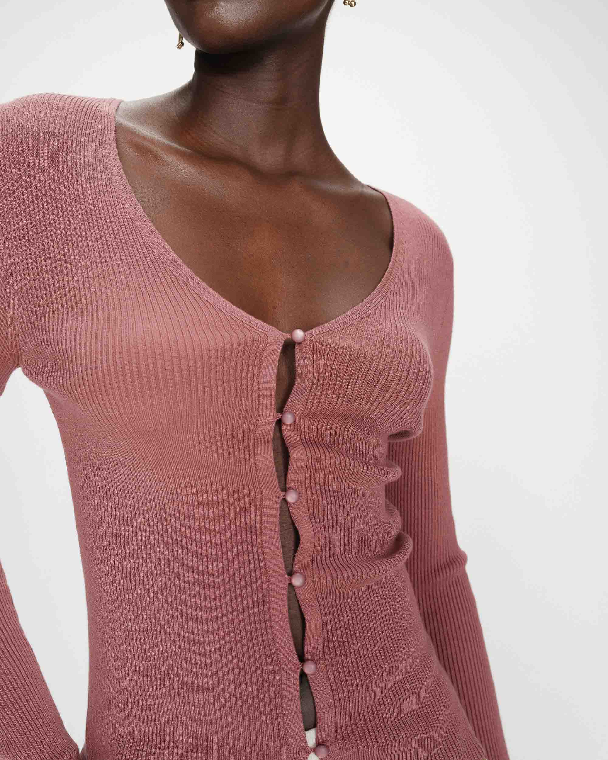 Cardigan ajusté col V terracotta Volage