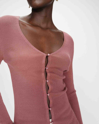 Cardigan ajusté col V terracotta Volage