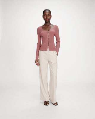 Cardigan ajusté col V terracotta Volage