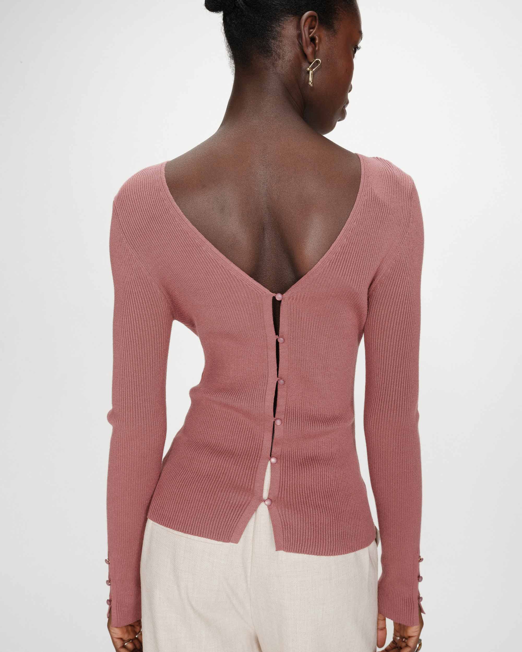 Cardigan ajusté col V terracotta Volage