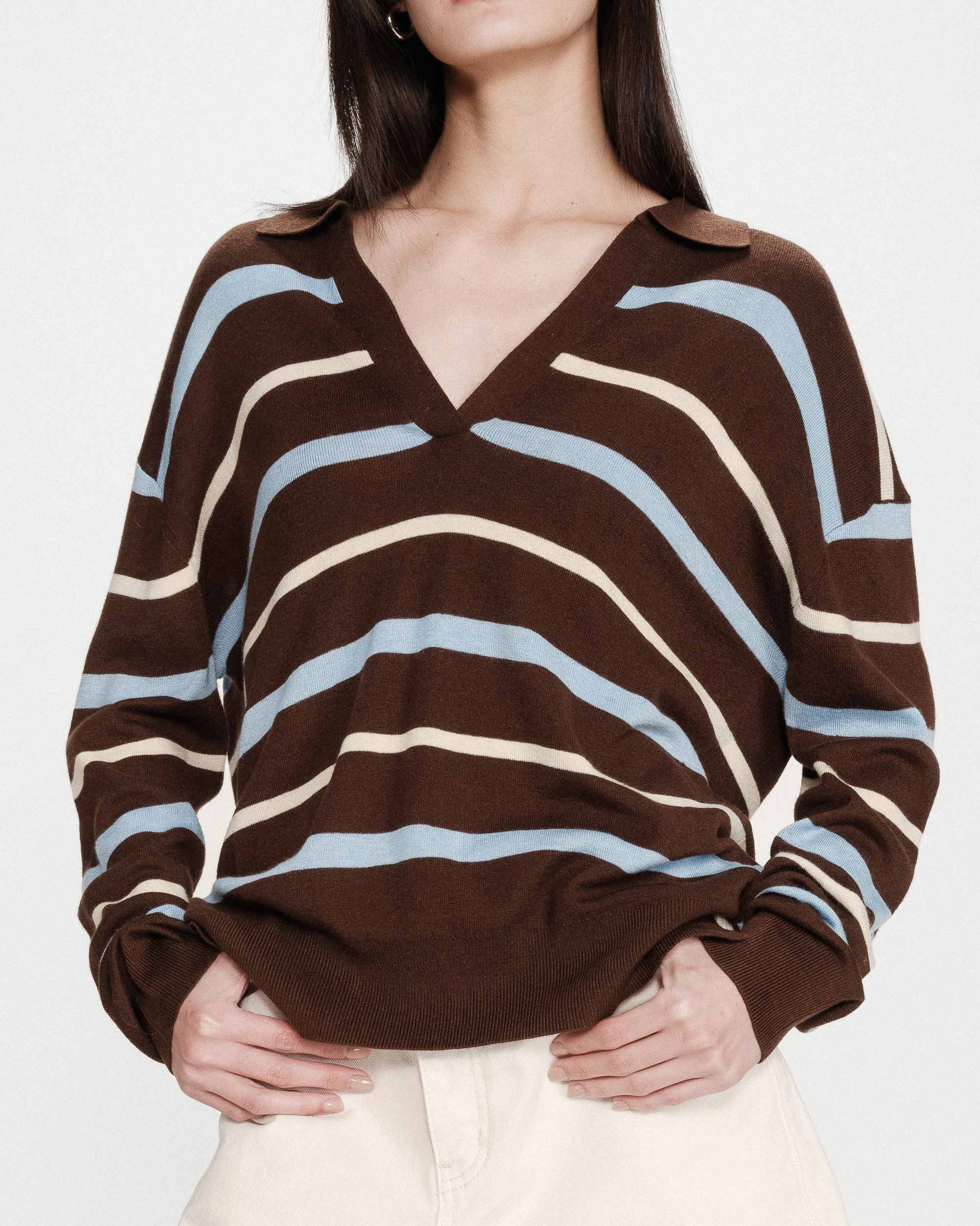 Jersey oversize con cuello polo chocolat Vaporetto