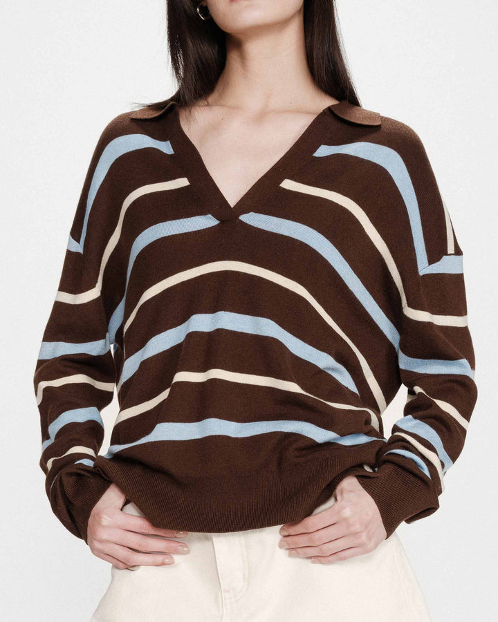Jersey oversize con cuello polo chocolat Vaporetto