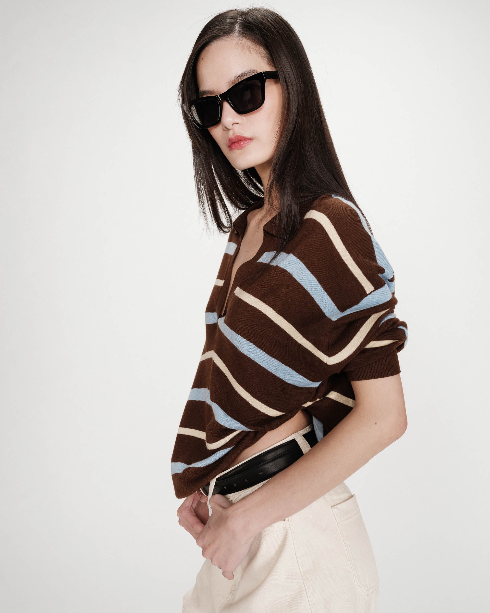 Jersey oversize con cuello polo chocolat Vaporetto