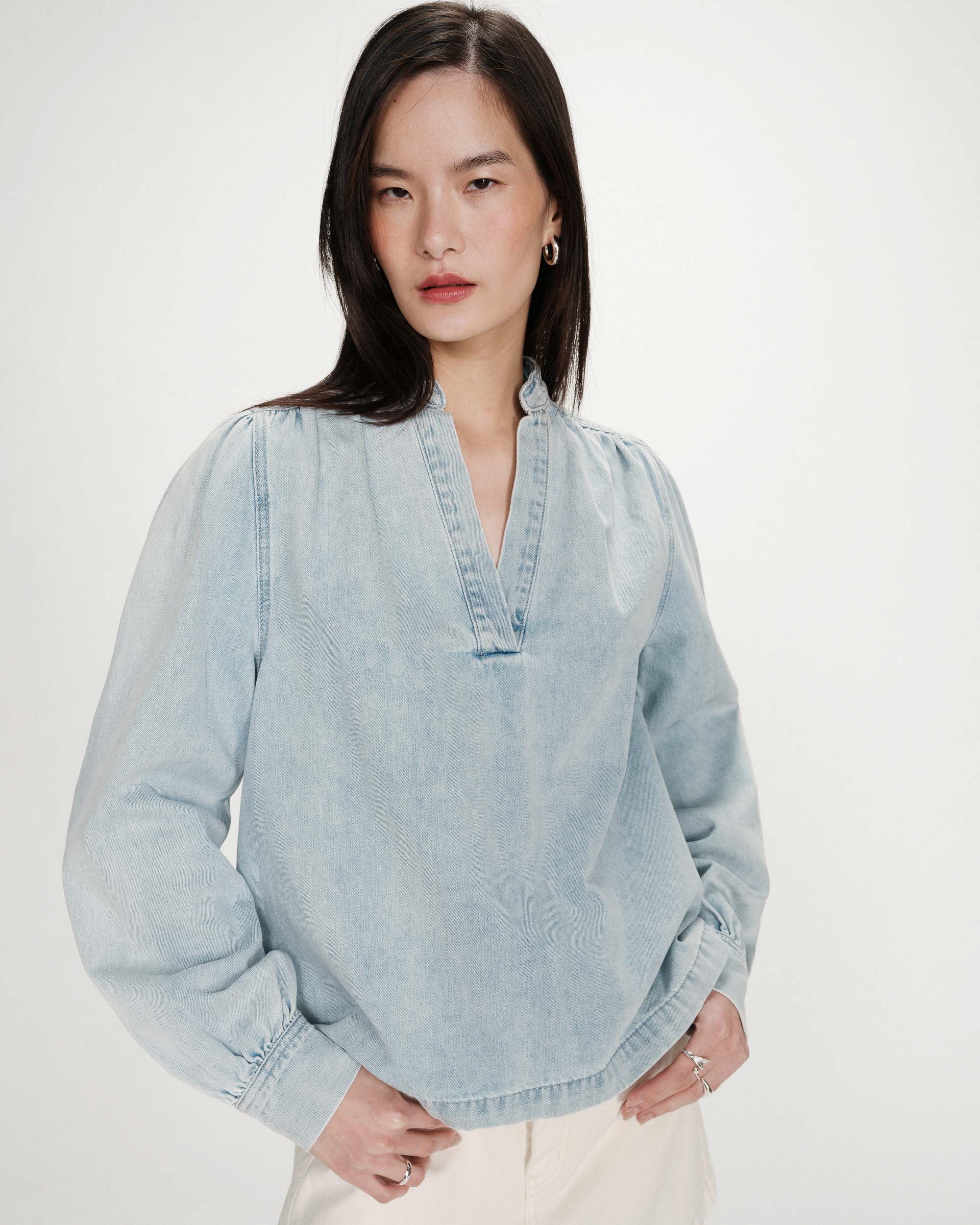 Blouse droite en denim skyblue Valory