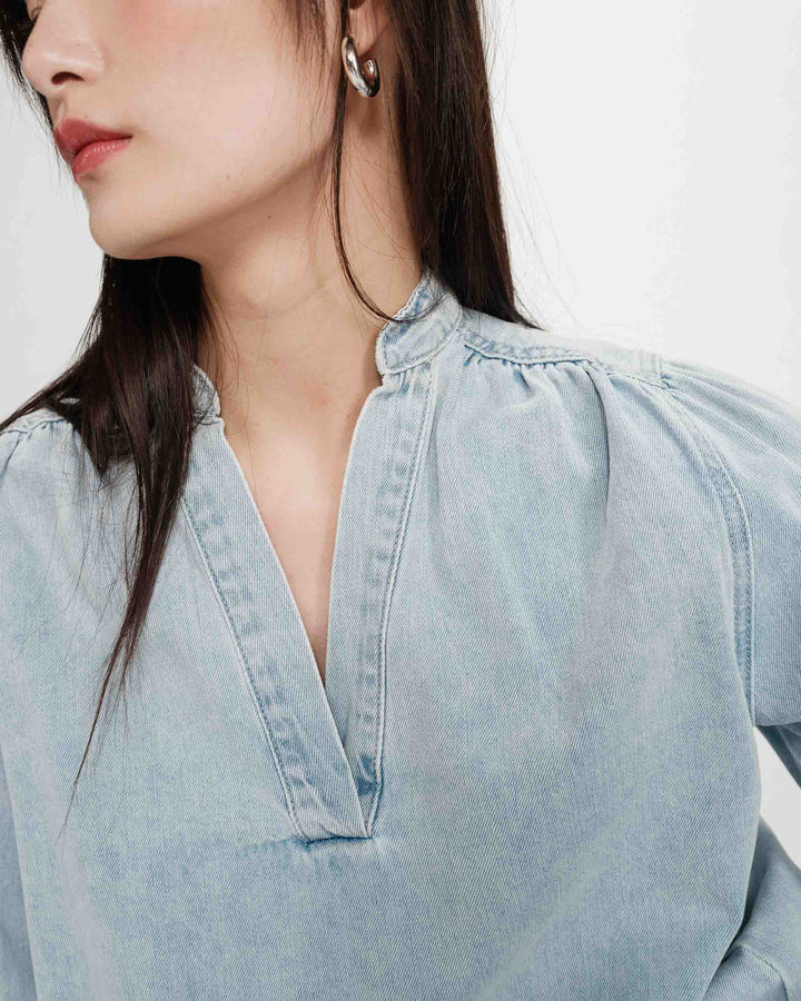 Straight denim blouse skyblue Valory