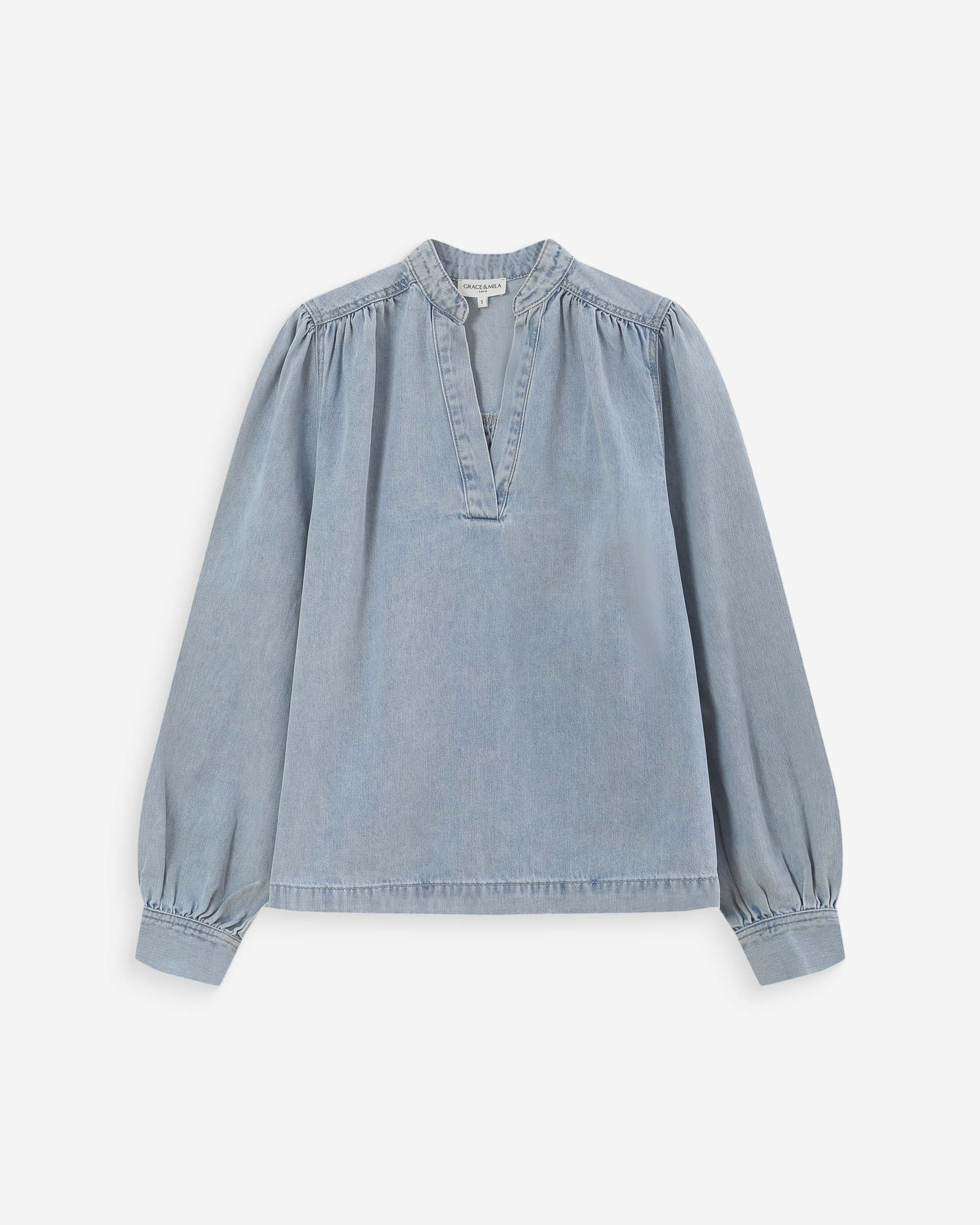 Blouse droite en denim skyblue Valory