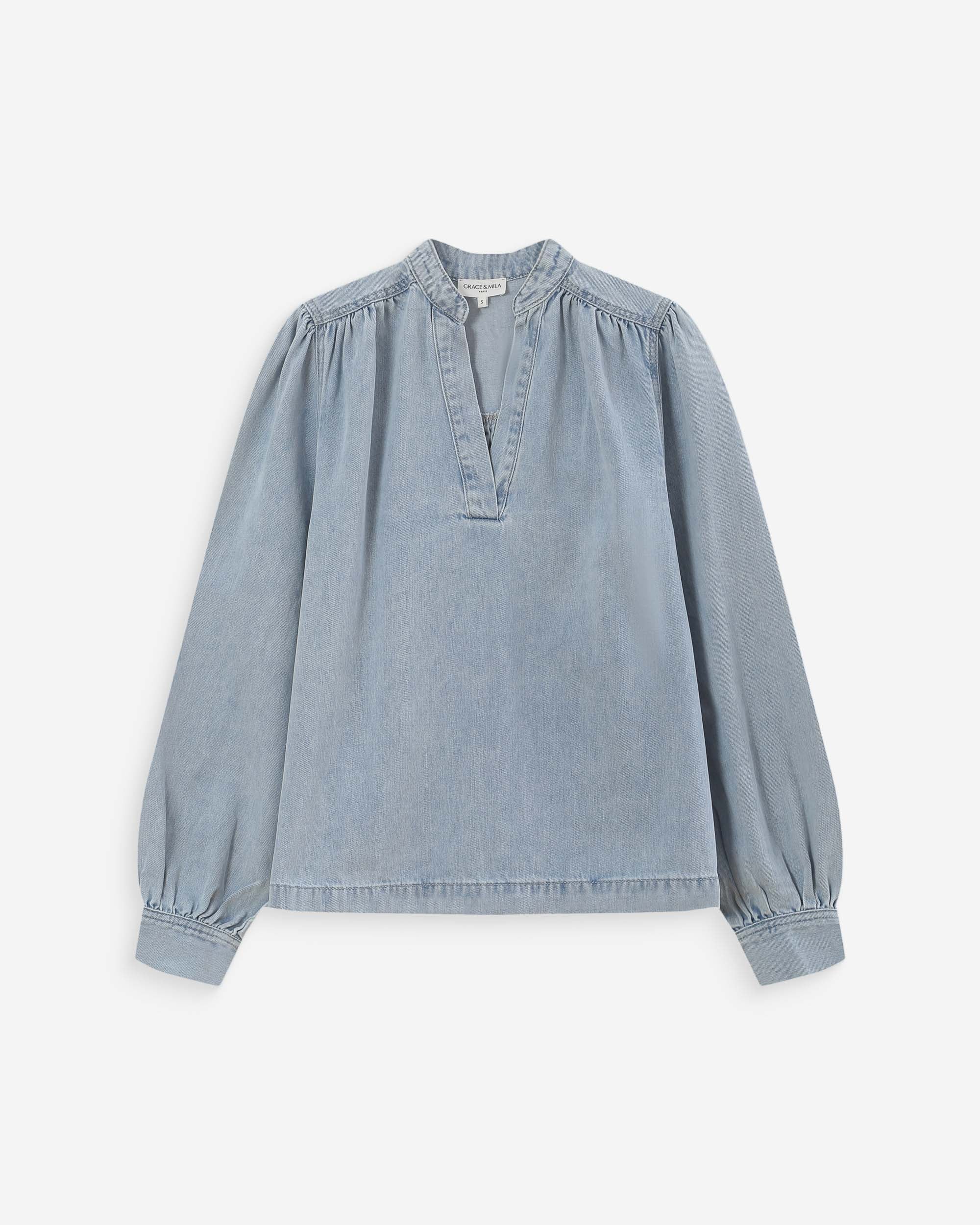 Blouse droite en denim skyblue Valory