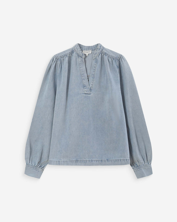 Straight denim blouse skyblue Valory