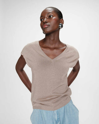 V-neck short-sleeve lurex top grege Valsons