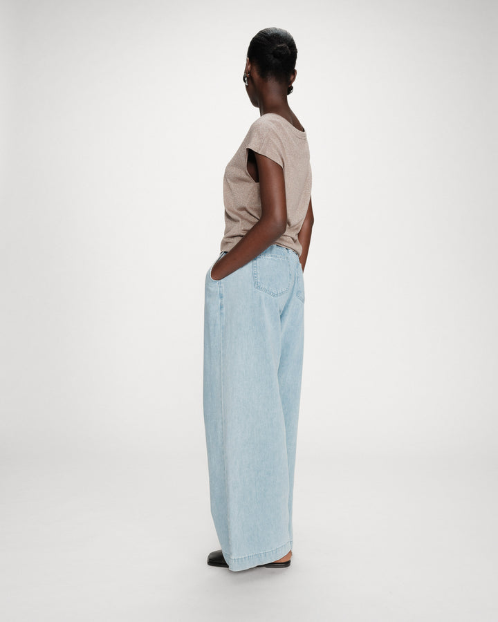 V-neck short-sleeve lurex top grege Valsons
