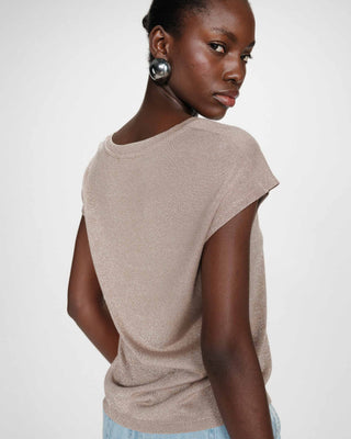 V-neck short-sleeve lurex top grege Valsons