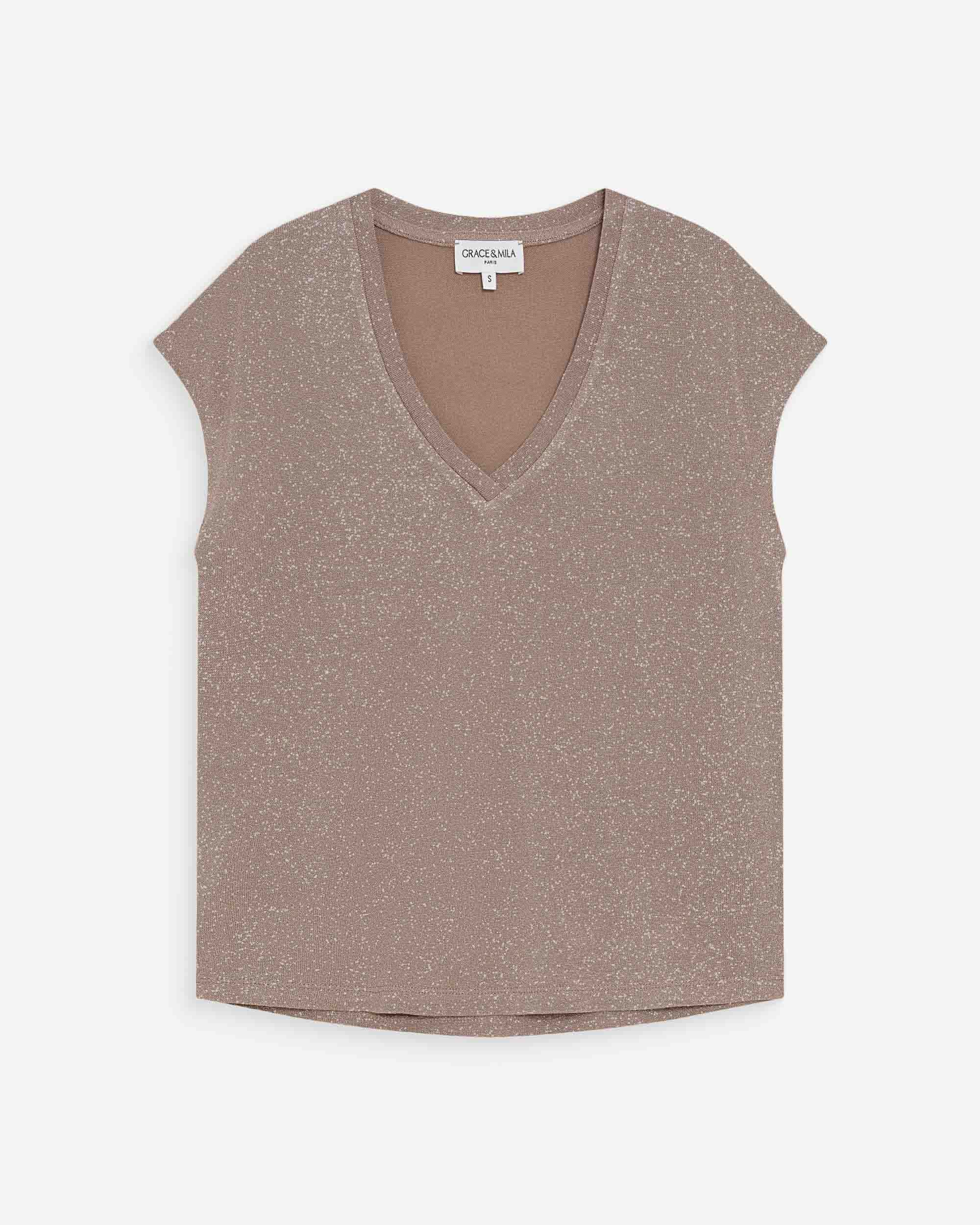 Top col V en lurex grege Valsons