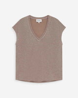 V-neck short-sleeve lurex top grege Valsons