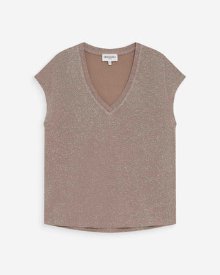 V-neck short-sleeve lurex top grege Valsons