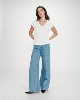 V-neck short-sleeve lurex top ivoire Valsons