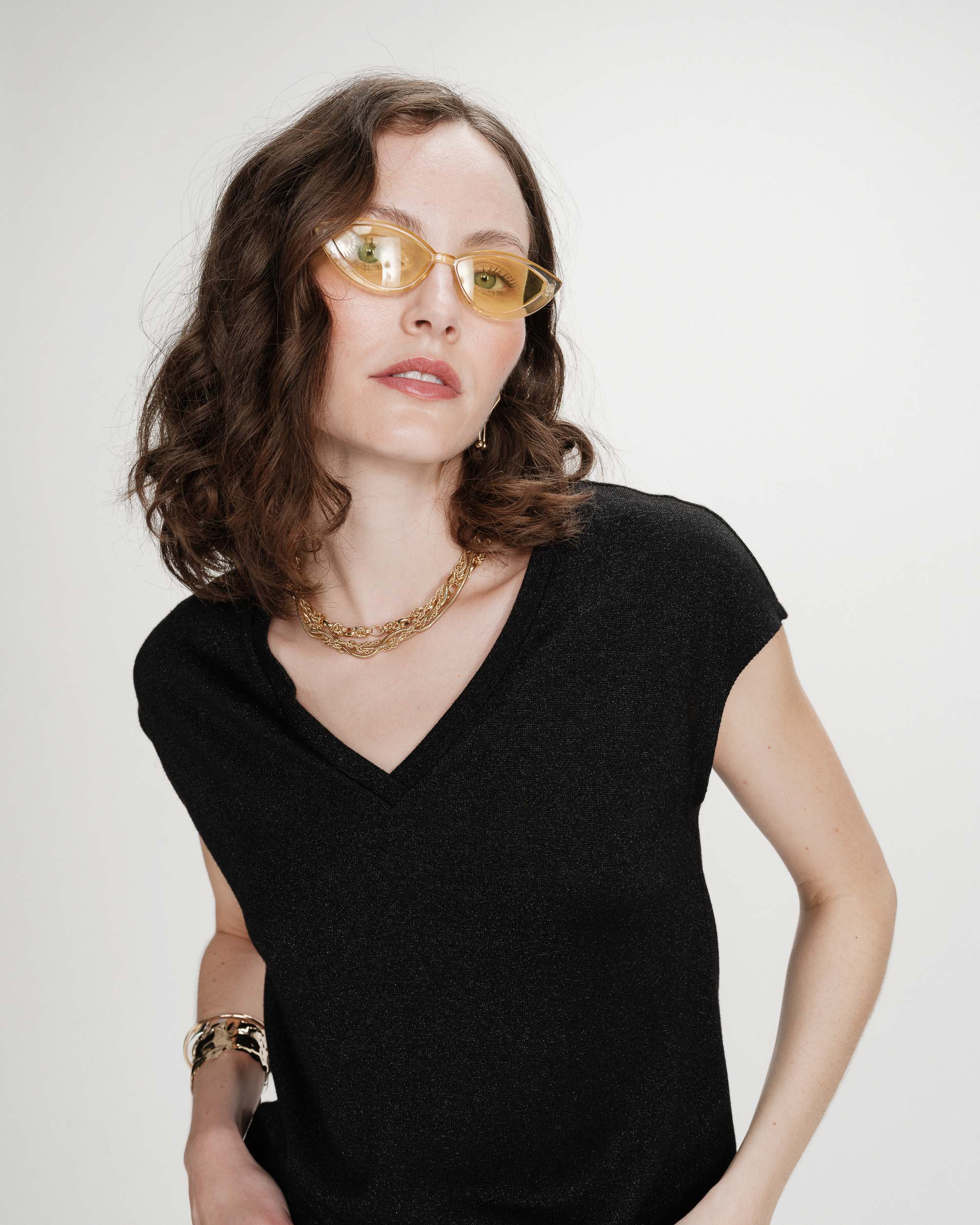 Top col V en lurex noir Valsons