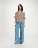 Fluid short-sleeve V-neck top kaki Violon