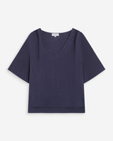 Top manches courtes fluide col V marine Violon