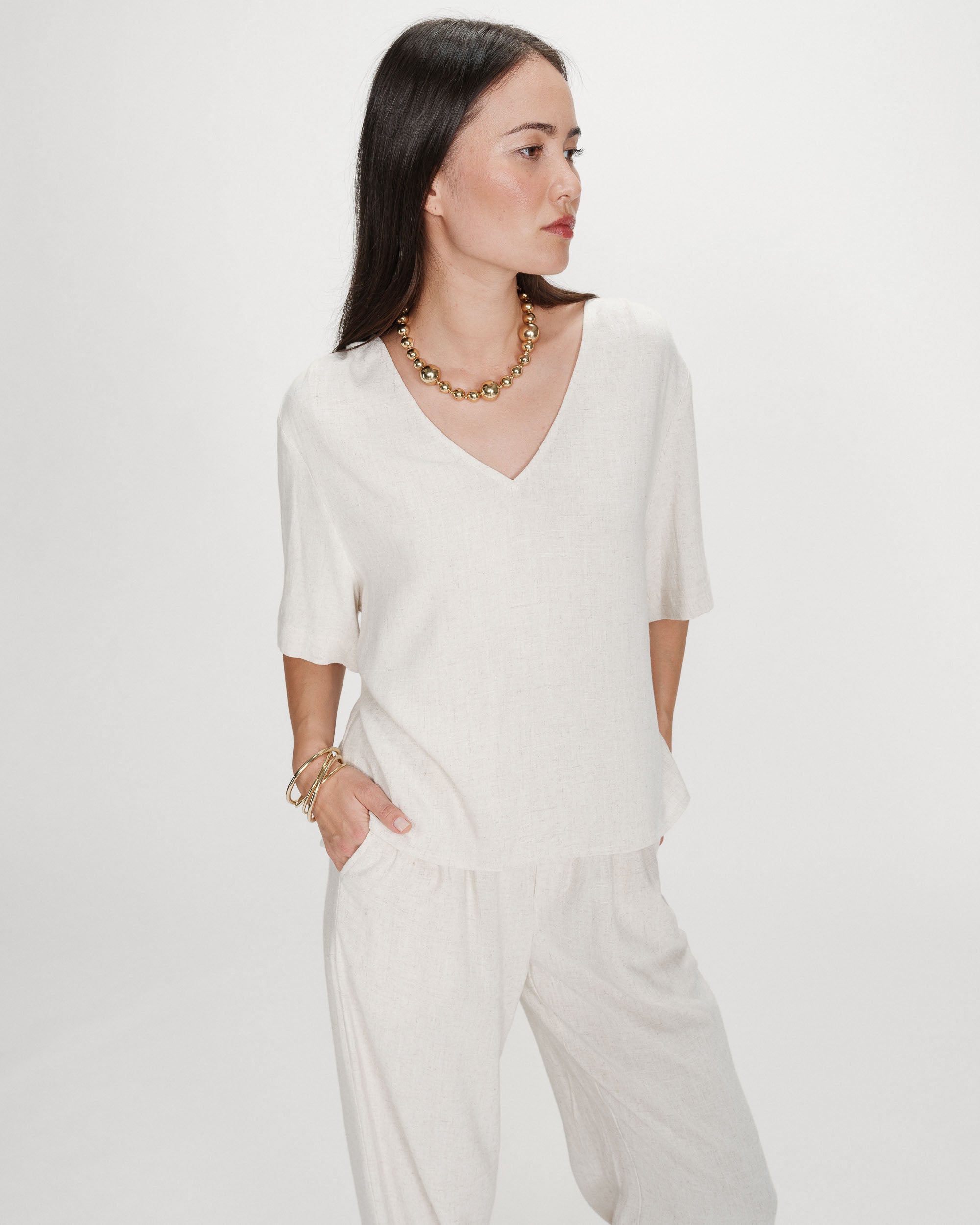 Top manches courtes sable Violon