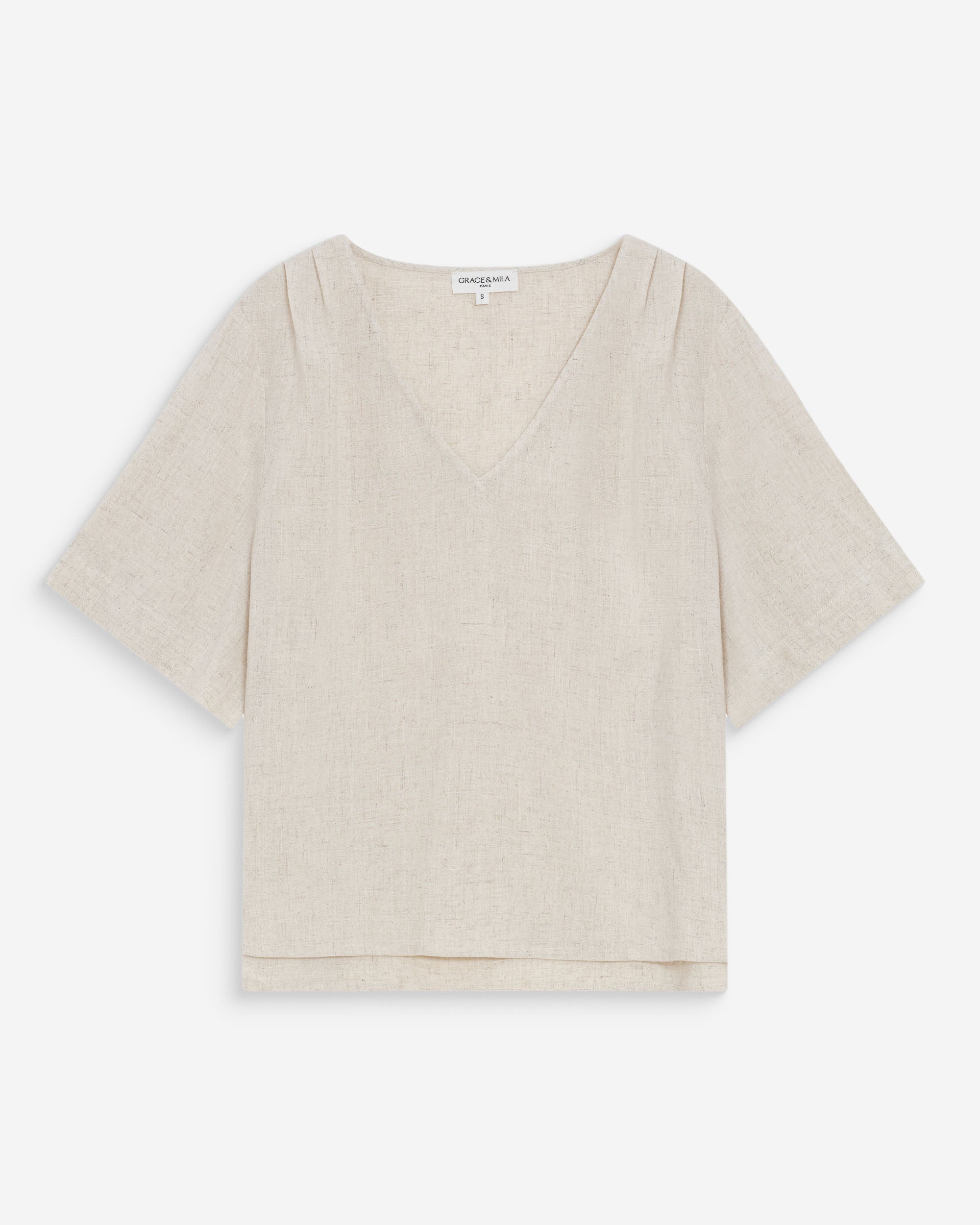 Top fluido de manga corta con escote en V sable Violon