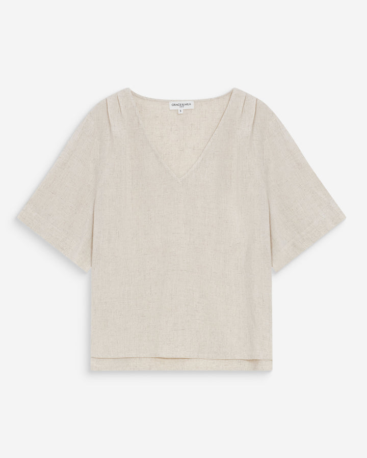 Top fluido de manga corta con escote en V sable Violon