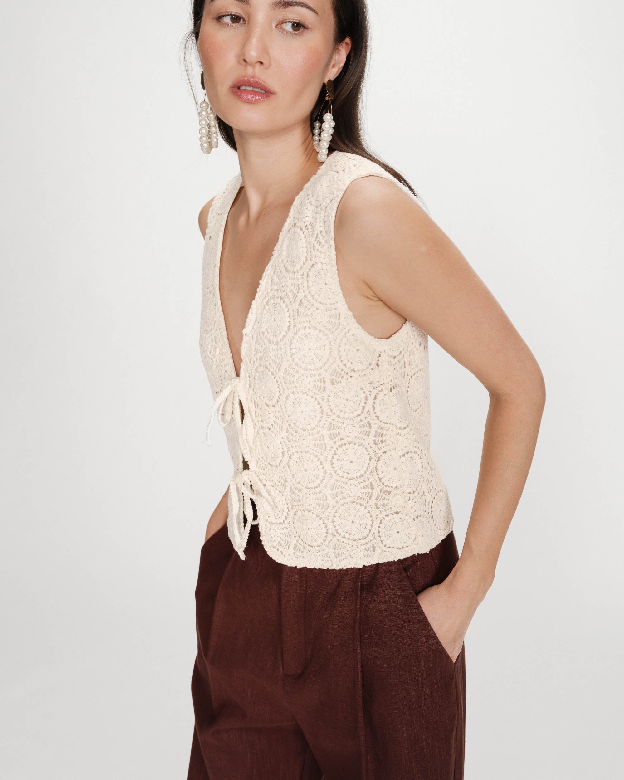Top en crochet ecru Vony