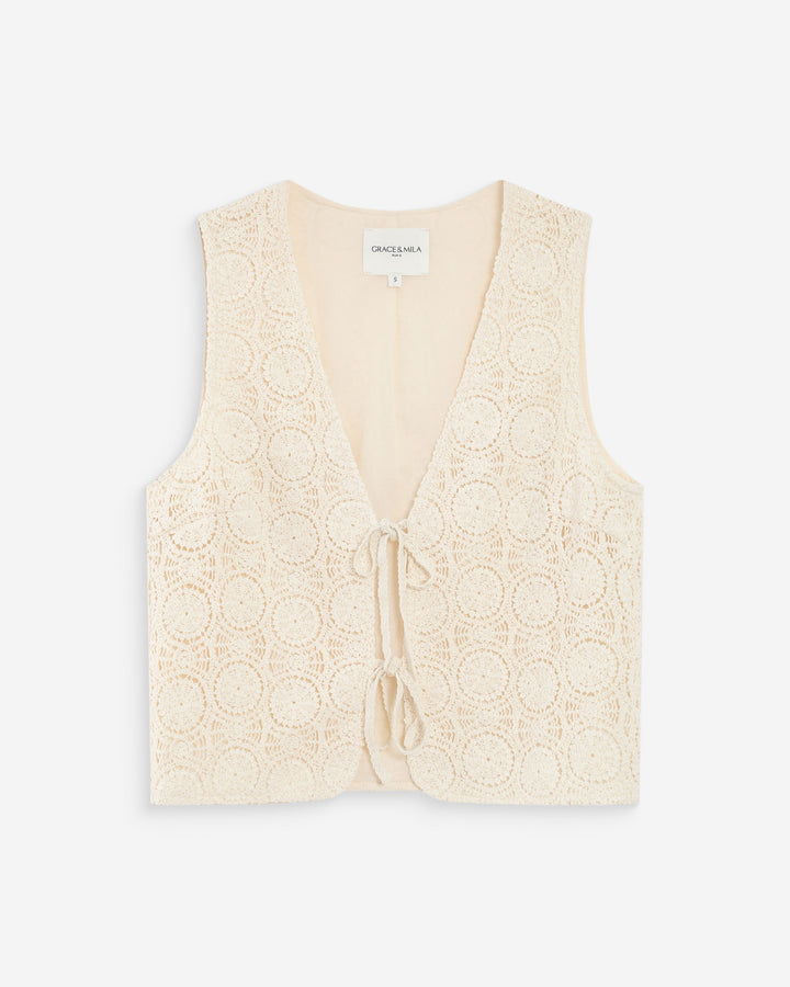 Top en crochet ecru Vony