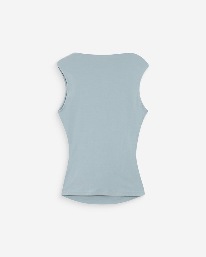 Top drapeado sin mangas con cuello alto ciel Valley