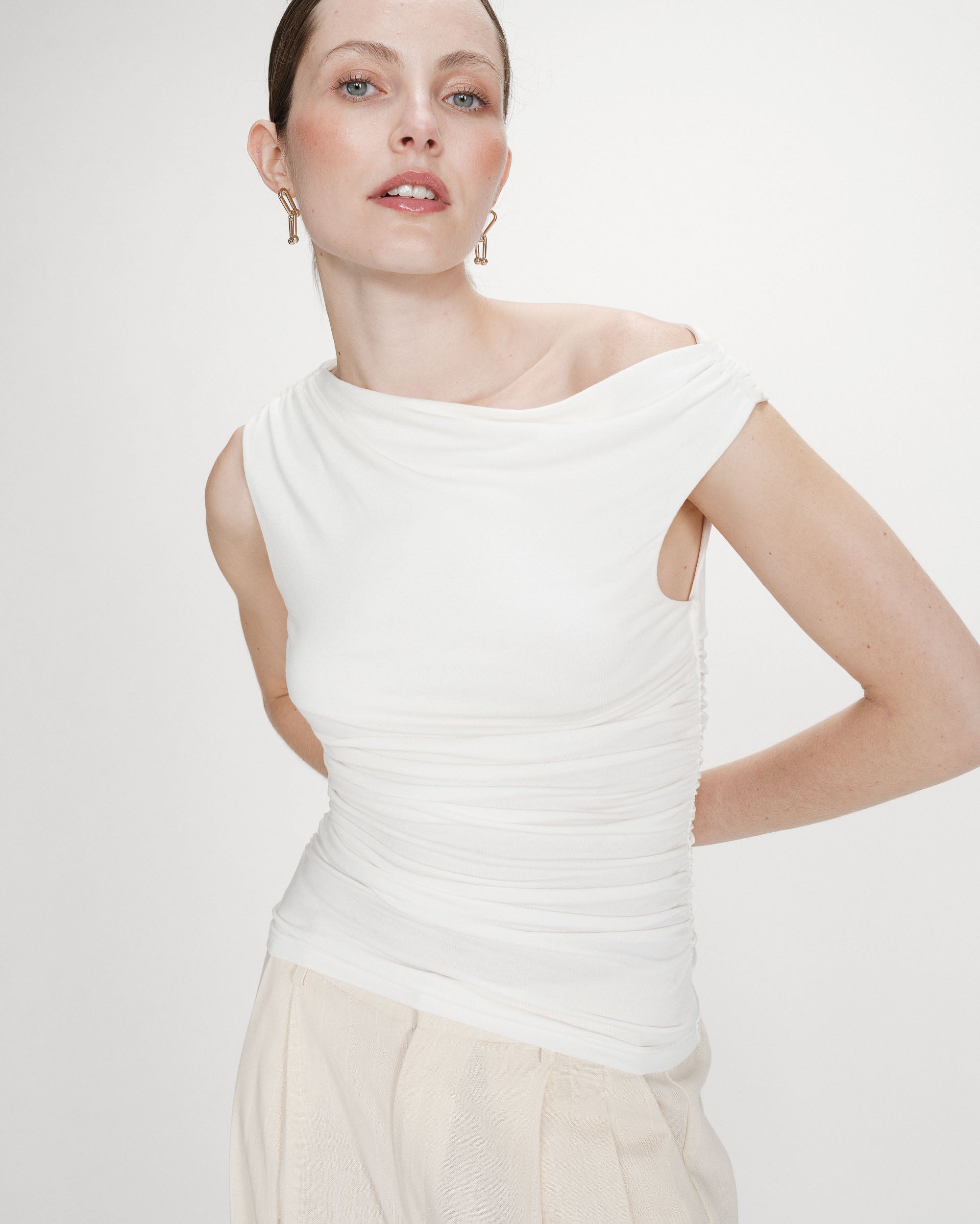 Top sans manches drapé ivoire Valley